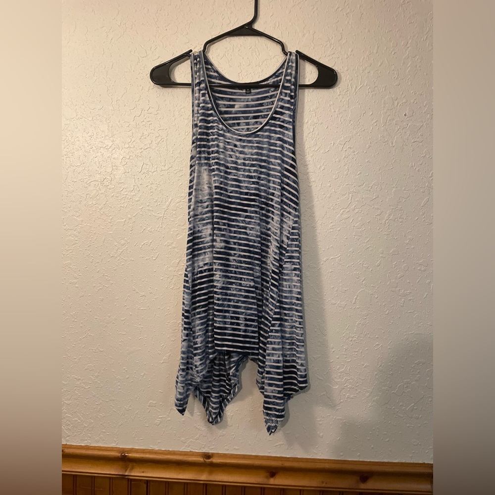 Blue white and pink and white tank tops